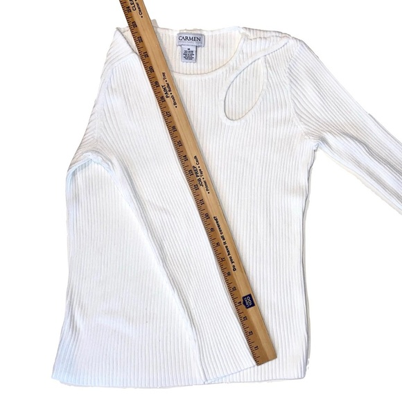 Carmen Marc Valvo Peek-a-boo Keyhole Knit Blouse White Size M - Picture 4 of 5